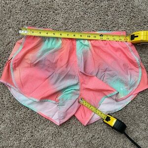 Nike Pink and Green Athletic Shorts with Tie-Dye Design